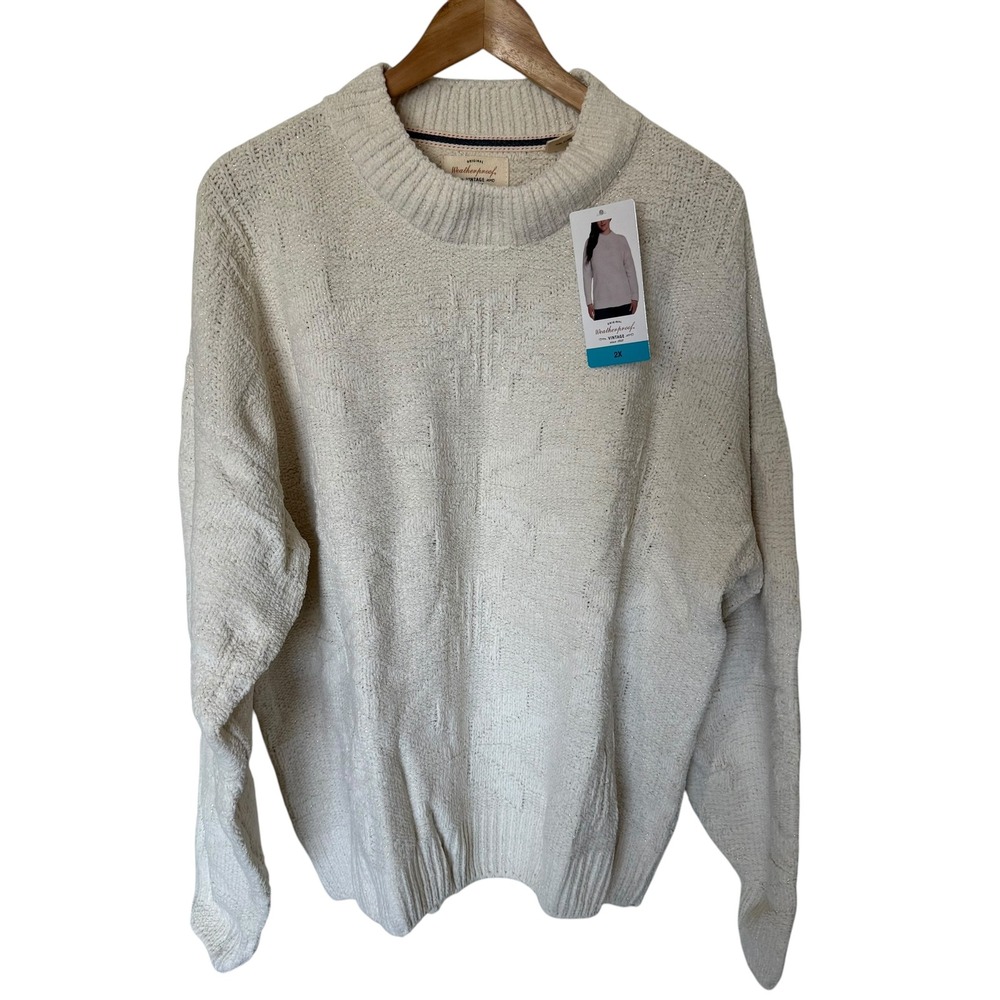 Weatherproof Vintage Sweater Womens 2X Cream NEW Metallic Chenille Mock Neck